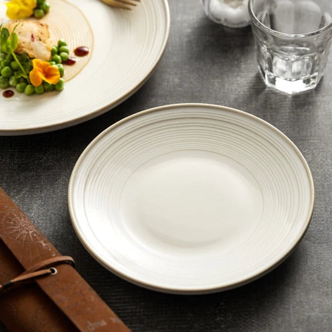 Minimalist Ceramic Dinner Plate with Textured Rim