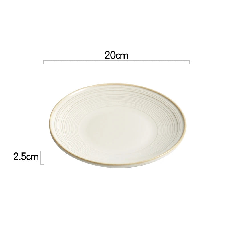 Minimalist Ceramic Dinner Plate with Textured Rim