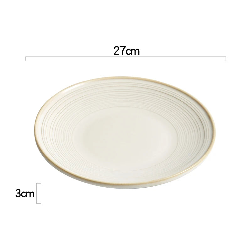 Minimalist Ceramic Dinner Plate with Textured Rim