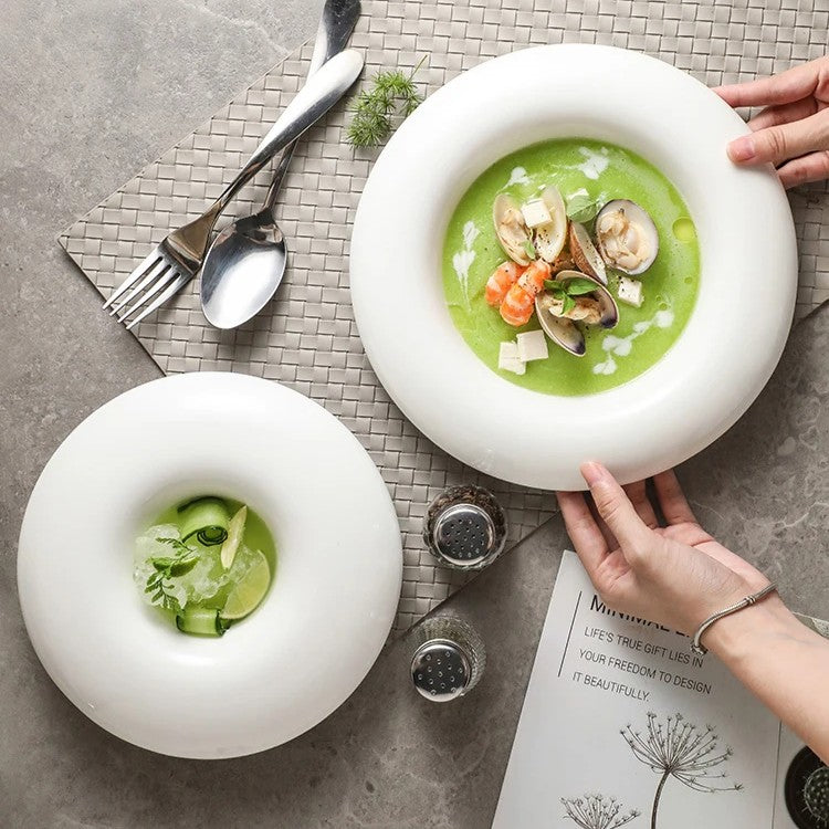 Modern Donut-Shape Deep Ceramic Plate