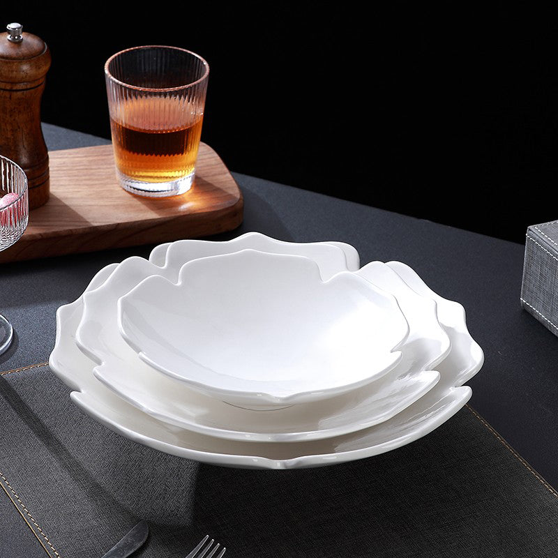 Modern Petal Shaped Ceramic White Plate