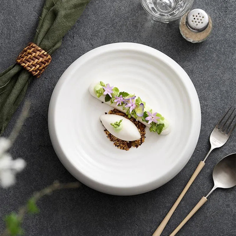 Modern White Circular Textured Plate for Elegant Dining