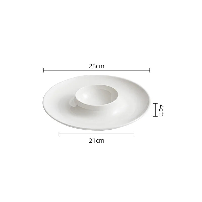 Modern White Soup & Tasting Plate with Integrated Bowl Center
