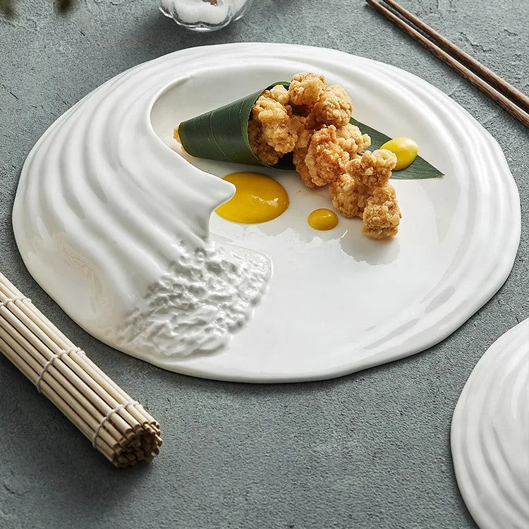 Organic Textured White Ceramic Plate