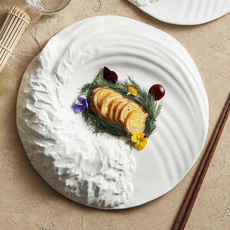 Organic Textured White Ceramic Plate