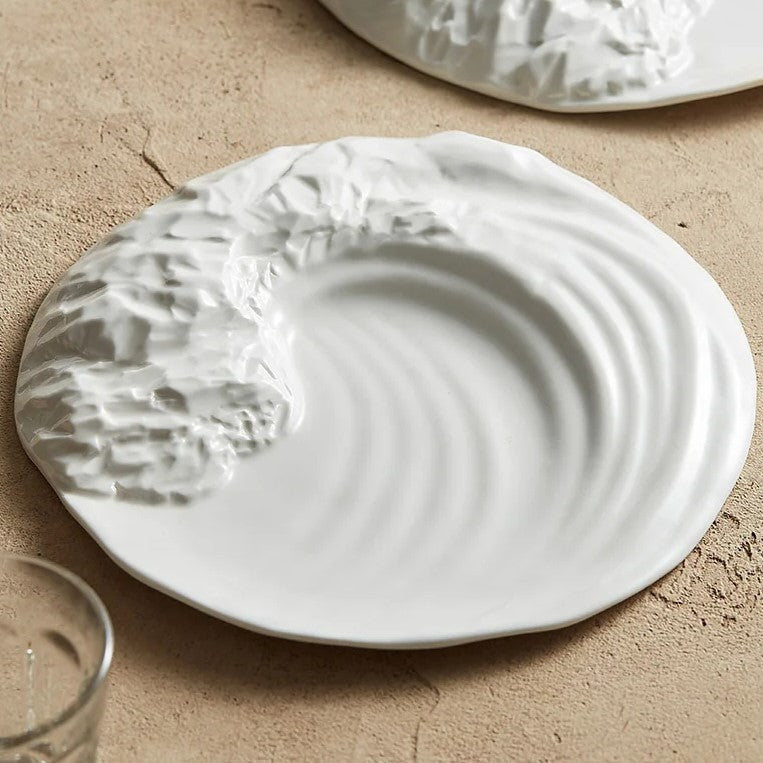 Organic Textured White Ceramic Plate