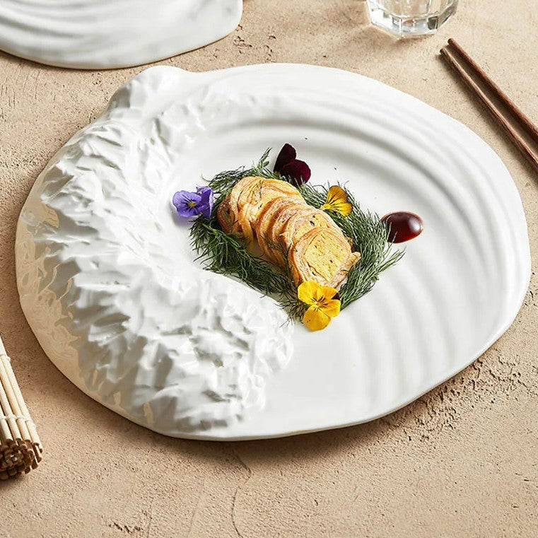 Organic Textured White Ceramic Plate