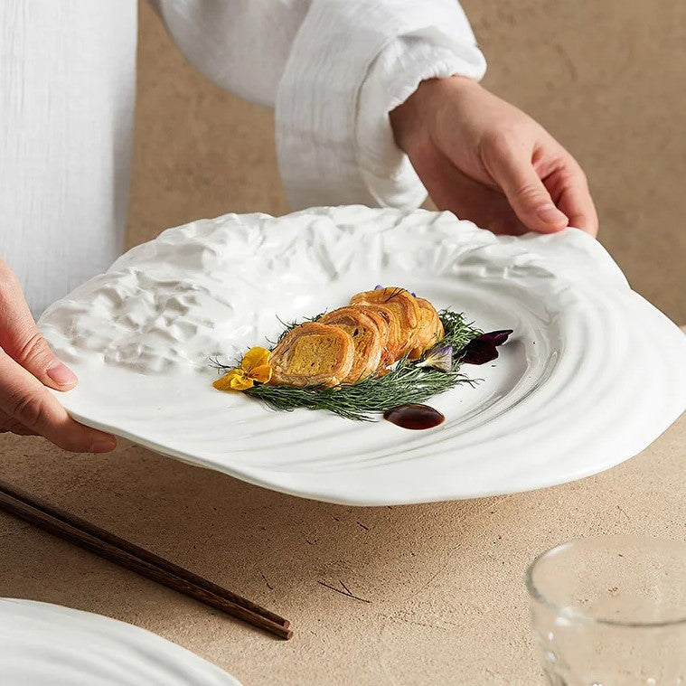 Organic Textured White Ceramic Plate