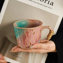 Reactive Glaze Ceramic Mug, Rope Handle, for Coffee and Tea