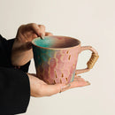 Reactive Glaze Ceramic Mug, Rope Handle, for Coffee and Tea