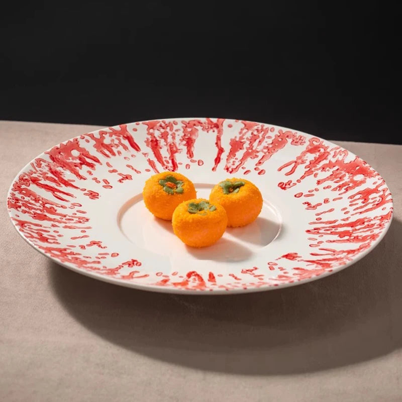 Red Splash Pattern Ceramic Dinner Plate