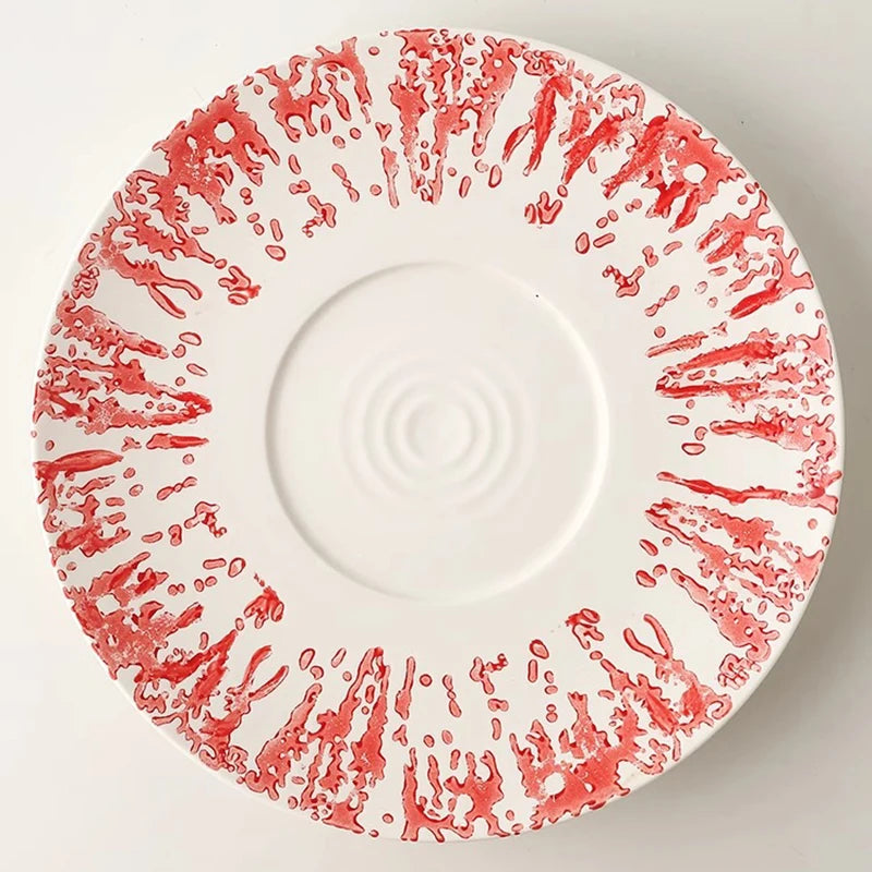 Red Splash Pattern Ceramic Dinner Plate