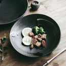 Retro Style Black Ceramic Plate with Brush Glaze