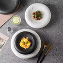 Ribbed Ceramic Plate, Round Deep Center, for Appetizers and Desserts