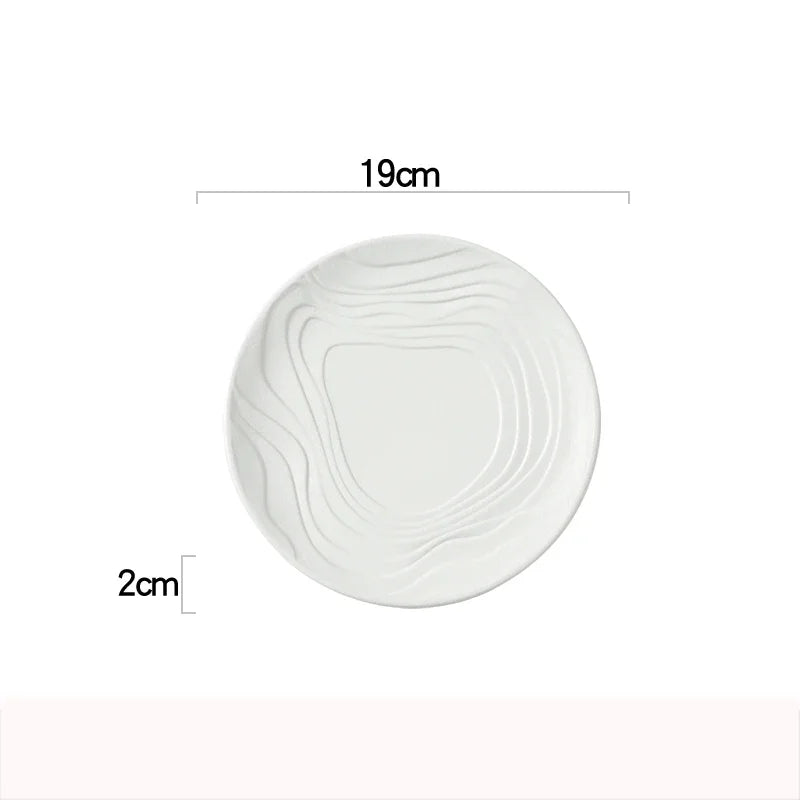 Ripple Textured White Ceramic Plate