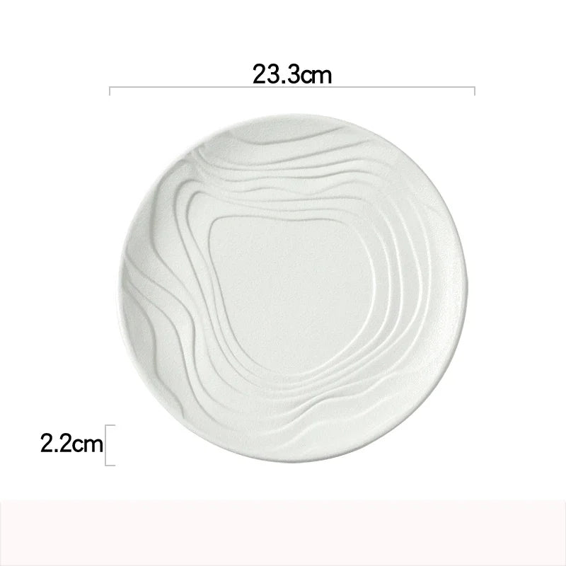 Ripple Textured White Ceramic Plate