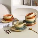 Round Reactive Glaze Ceramic Coffee Cup and Saucer