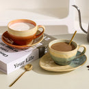 Round Reactive Glaze Ceramic Coffee Cup and Saucer