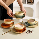 Round Reactive Glaze Ceramic Coffee Cup and Saucer