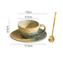 Round Reactive Glaze Ceramic Coffee Cup and Saucer