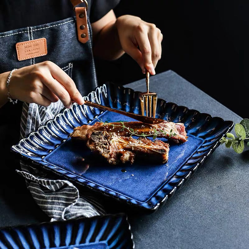 Ruffled Edge Square Ceramic Plate