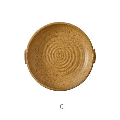 Rustic Round Ceramic Plate with Handles