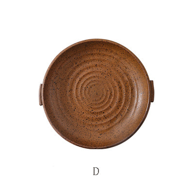 Rustic Round Ceramic Plate with Handles