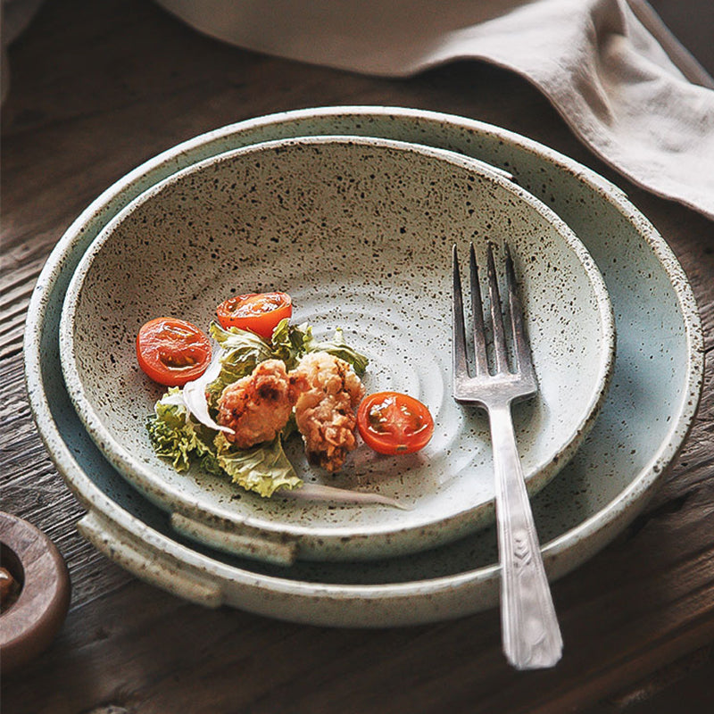 Rustic Round Ceramic Plate with Handles