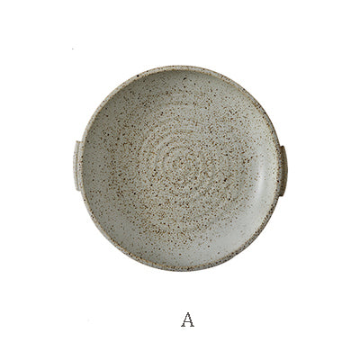 Rustic Round Ceramic Plate with Handles