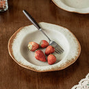 Rustic White Ceramic Pasta Bowl with Brown Rim