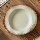 Rustic White Ceramic Pasta Bowl with Brown Rim
