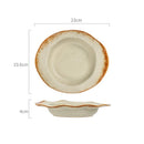 Rustic White Ceramic Pasta Bowl with Brown Rim
