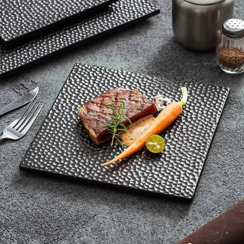 Textured Black Square Plate for Stylish Modern Plating