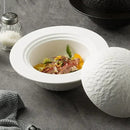 Textured Ceramic Bowl with Lid, Round, for Main Courses and Fine Dining
