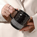 Textured Ceramic Coffee Mug, Crystal Embellished, Tall