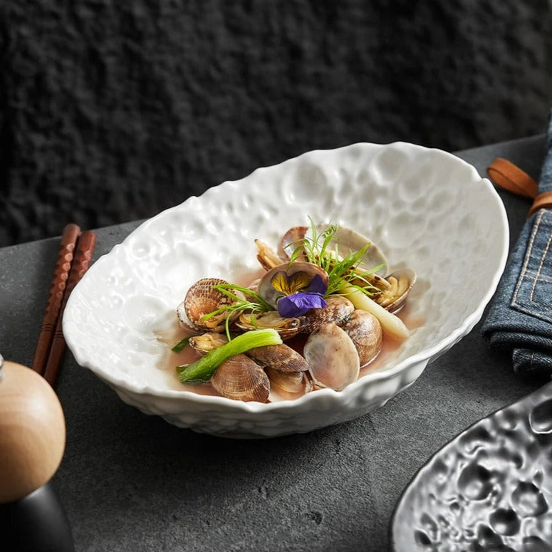 Textured Ceramic Oval Bowl