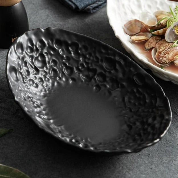 Textured Ceramic Oval Bowl