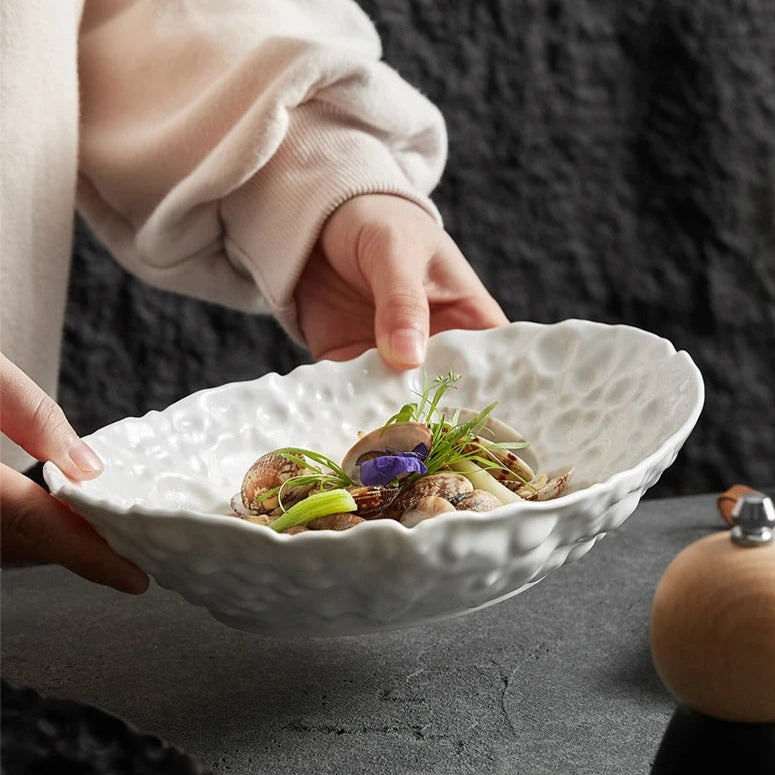 Textured Ceramic Oval Bowl