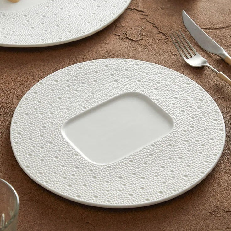 Textured Ceramic Oval Plate with Central Square