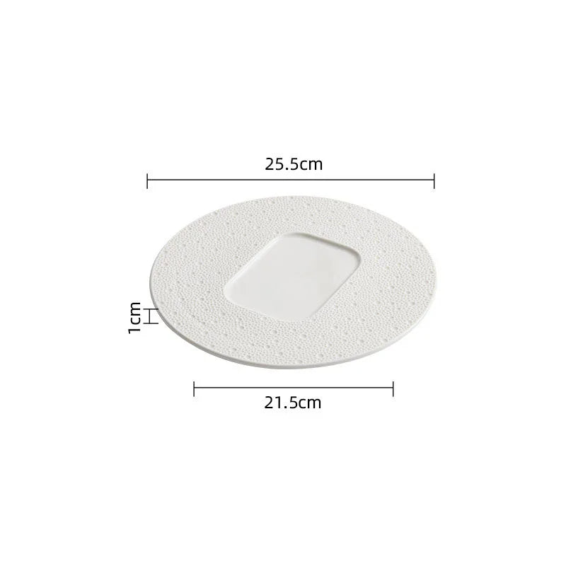 Textured Ceramic Oval Plate with Central Square