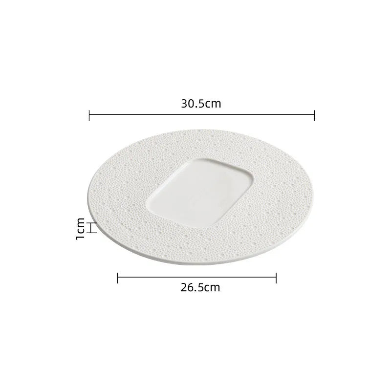 Textured Ceramic Oval Plate with Central Square