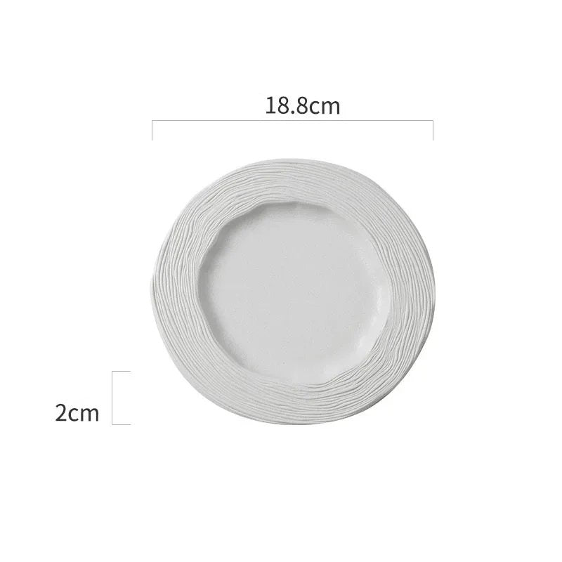 Textured Ceramic Plate with Ripple Rim for Elegant Dining