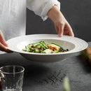 Textured Deep Rim White Ceramic Soup Plate
