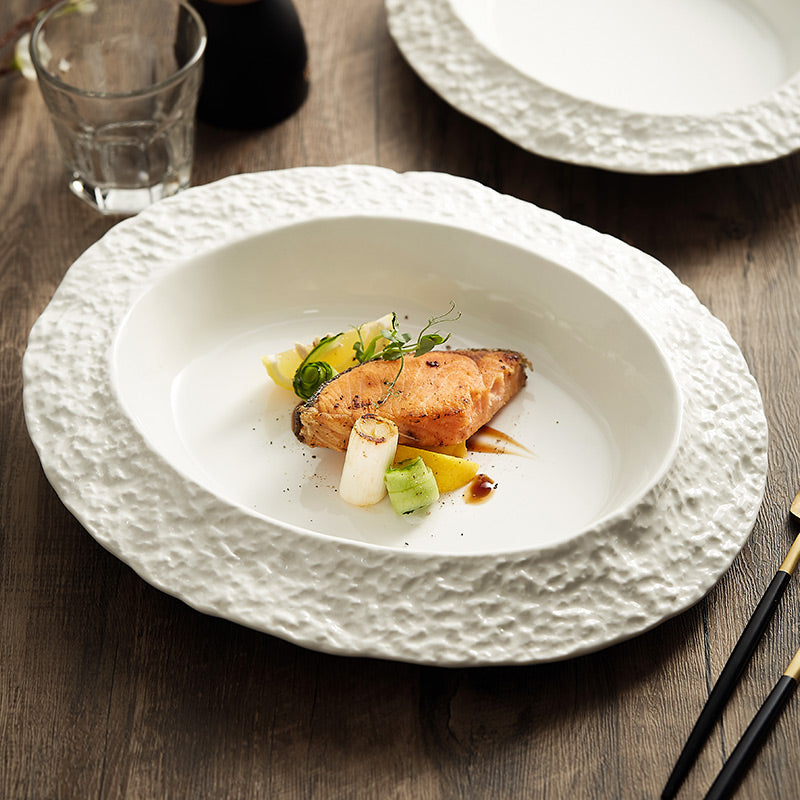 Textured Oval Ceramic Plate- Modern Dinnerware