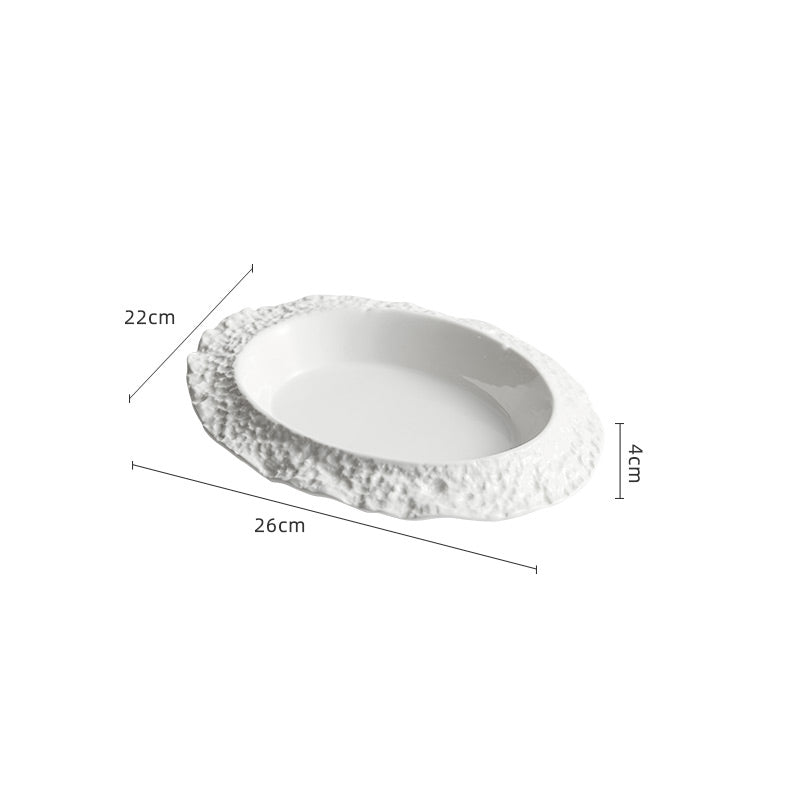 Textured Oval Ceramic Plate- Modern Dinnerware