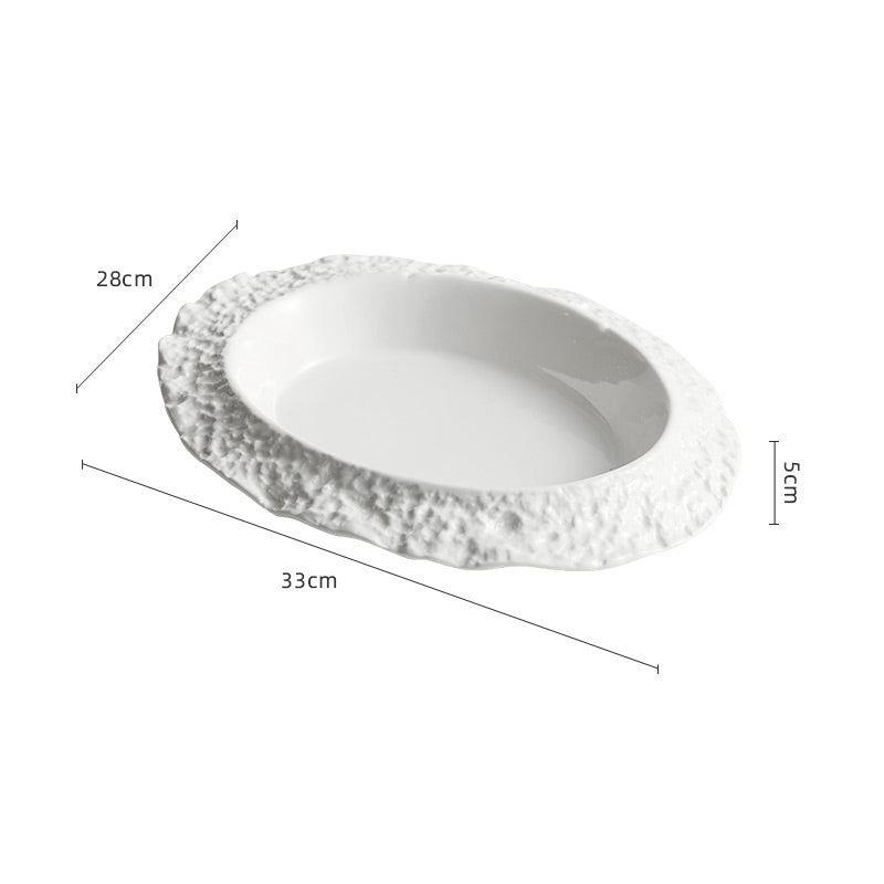 Textured Oval Ceramic Plate- Modern Dinnerware