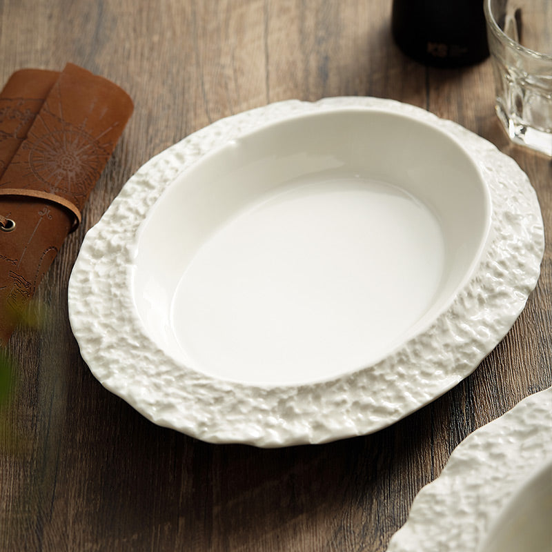 Textured Oval Ceramic Plate- Modern Dinnerware