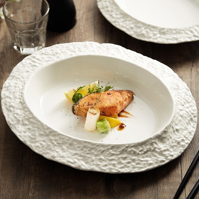 Textured Oval Ceramic Plate- Modern Dinnerware