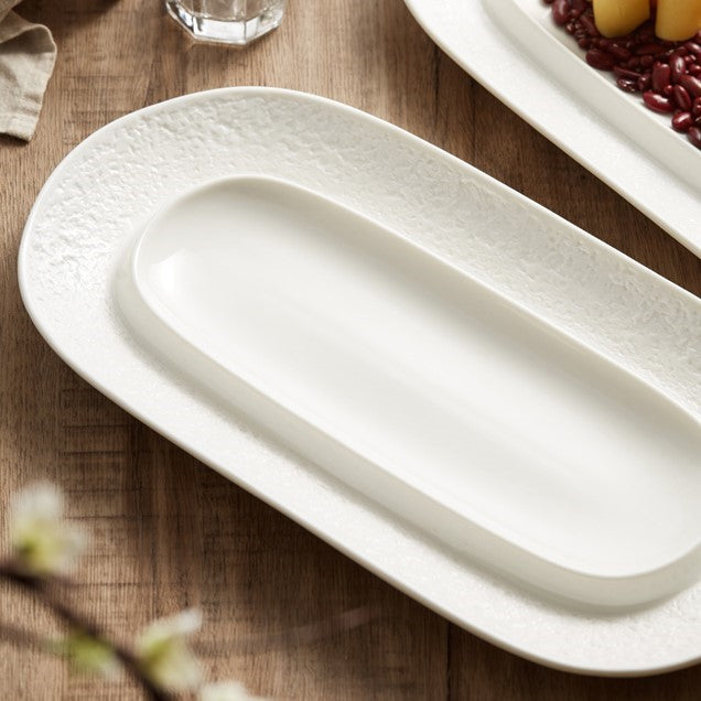 Textured Oval Ceramic Serving Plate