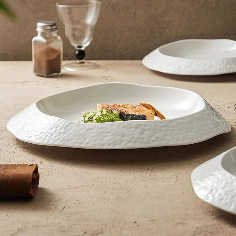 Textured Rim Ceramic Dinner Plate